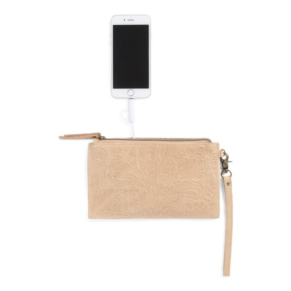 American Leather Company Tooled Zip Phone Power Charger Pouch Wristlet